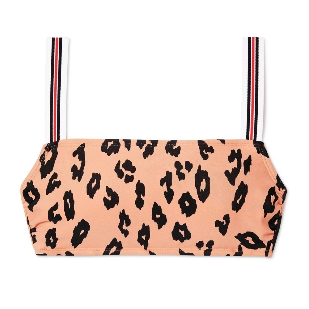 Leopard Print Swim Top with Striped Straps Size D/DD